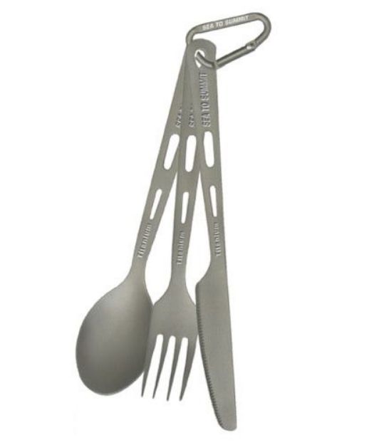 Bild von Messer, Gabel, Löffel Besteck Set Titanium STS Outdoorkitchen